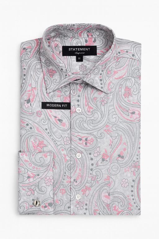 Mens Paisley Shirts - Club Fashion Dress Shirt Spread Collar in  Color Grey