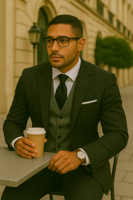 Wool Suit - Italian Made Business Suit by Statement Men's 3 Piece 100% Wool Modern Fit Suit - Bold Accent Color