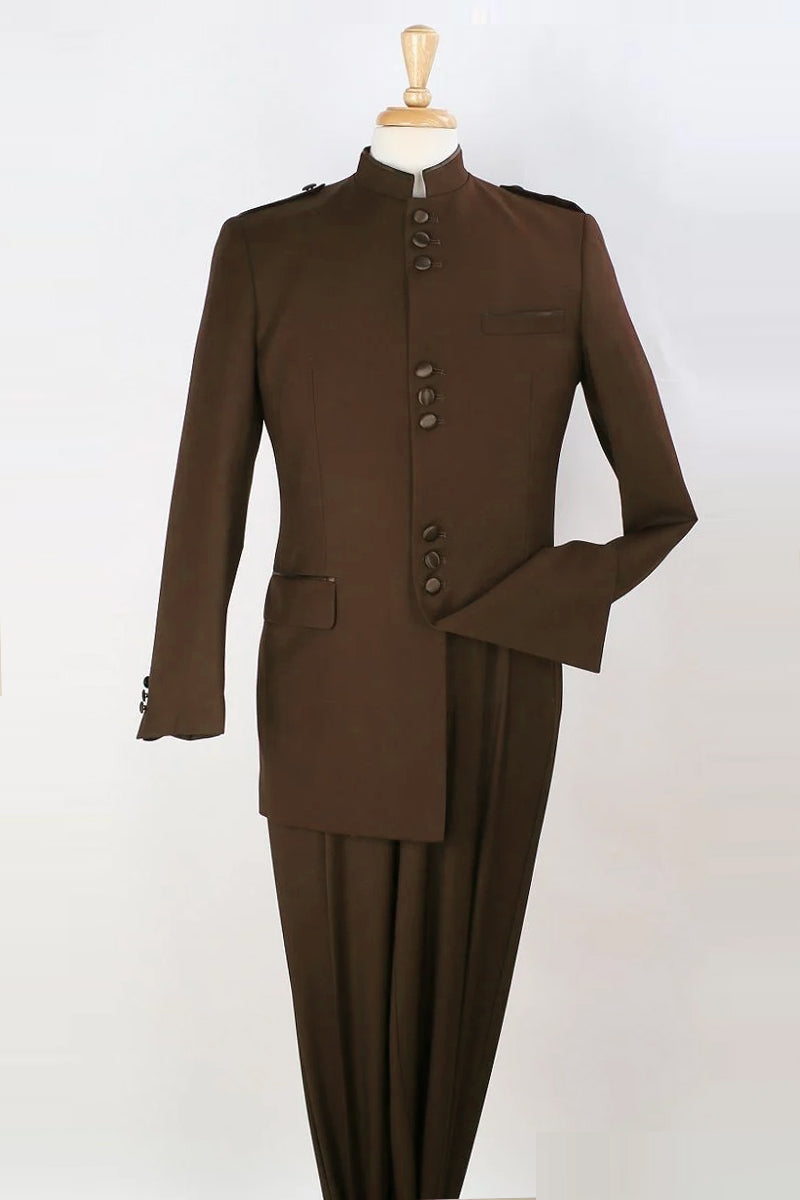 Apollo King Brown Banded Collar Safari Suit