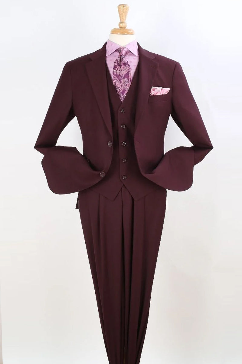 Apollo King Burgundy Classic Fit Vested Suit