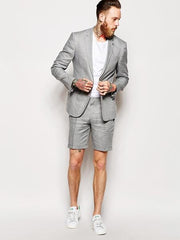 Men'S Linen Fabric Summer Business Suits With Shorts Pants Set (Sport Coat Looking) Grey - Mens Linen Suit