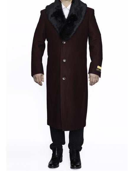 Men's Big And Tall Overcoat Long Men's Dress Topcoat - Winter coat 4XL 5XL 6XL Burgundy ~ Wine ~ Maroon