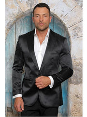 Men's Shiny Flashy Satin Solid Blazer ~ Sport Coat Black Available in 2 buttons