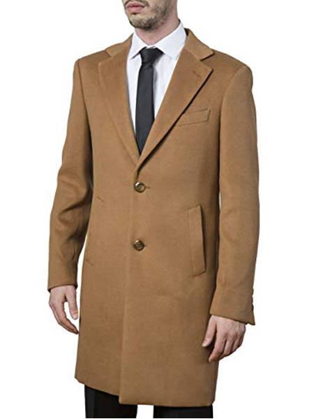 Men's Camel Modern Fit Single Back Vent Dress Coat