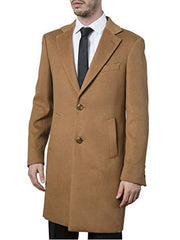 Men's Camel Modern Fit Single Back Vent Dress Coat