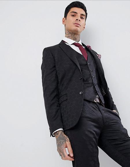 Men's Black Skinny Fit Two Button Tuxedo Jacket
