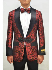 Smoking-2 Men's Smoking Cocktail Dinner Jacket Shawl Collar Floral Paisley Flashy Fancy Cheap Priced Blazer Jacket For Men Red ~ Black (Pre back order For Jan 15 2020)