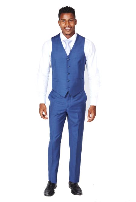 Men's Royal Blue Dress Tuxedo Wedding Men's Vest ~ Waistcoat ~ Waist coat & Tie & Matching Dress Pants Set Royal Blue / 46