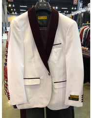 Men's White One Button Flap Front Pockets Cuff Link Suit