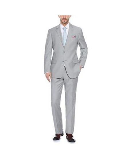 Renoir Suits - Renoir Fashion Verno Men's Grey Solid Pattern Classic Fit Polyester Suit