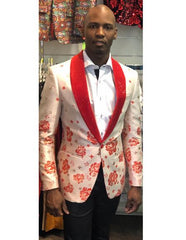 Men's White Floral Patter Button Closure Besom Front Pockets Cheap Priced Designer Fashion Dress Casual Blazer On Sale Blazer