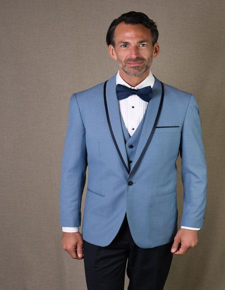Genova Steel Blue 1-Button Shawl Sky Blue - Light Blue Tuxedo