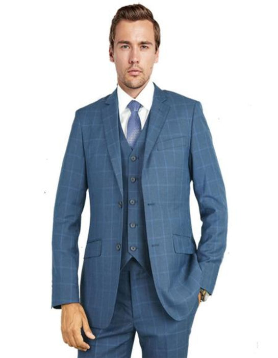 Mantoni Suit Brand Suit Charcoal Blue Windowpane- High End Suits - High Quality Suits
