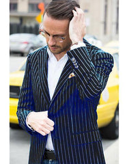 Men's Black and Bold White Stripe Two Button Casual Blazer