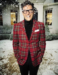 Men's Red Plaid Two Button Blazer For Sale
