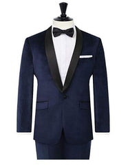 Navy Contrast Shawl Lapel Velvet Men's blazer