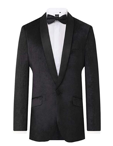 Men'S Tuxedo Slim Fit Shawl Lapel Velour Black Velvet 2 Piece