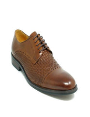 Cognac Cap Toe Woven Leather Oxford