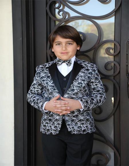 Men's Black Textured Pattern Tuxedo Jacket