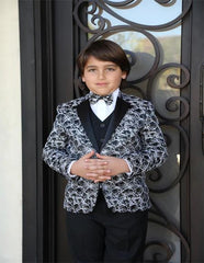 Men's Black Textured Pattern Tuxedo Jacket