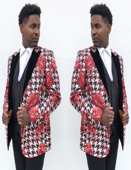 Men's Black ~ Rose Peak Lapel Suit with Black Tie