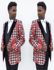 Men's Black ~ Rose Peak Lapel Suit with Black Tie