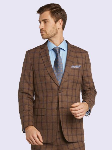 Mantoni Suit Brand Men’s Suit-Dark Sand Windowpane- High End Suits - High Quality Suits