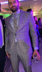 Peak Lapel Pinstrip Pattern Gray Suit for Men