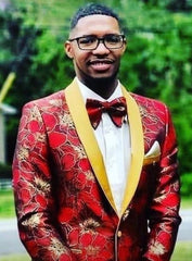 Red Shawl Lapel Pinstrip Pattern Two Buttons Suit for Men