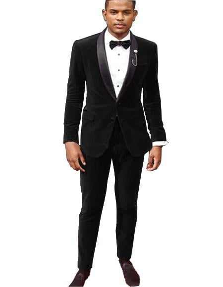 Velvet Suit and Tuxedo Jacket and Velvet Pants Black