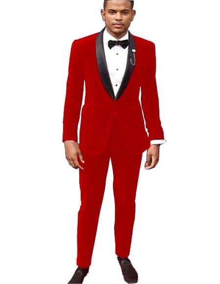 Red Tuxedo Men'S Red Tuxedos Jacket And Velvet Pants