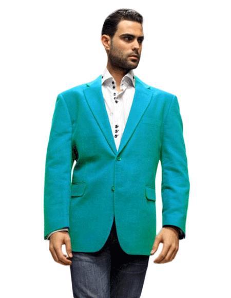 Velour Men's blazer Jacket turquoise ~ Light Blue Stage Party Super 150's Fabric Sport Coat