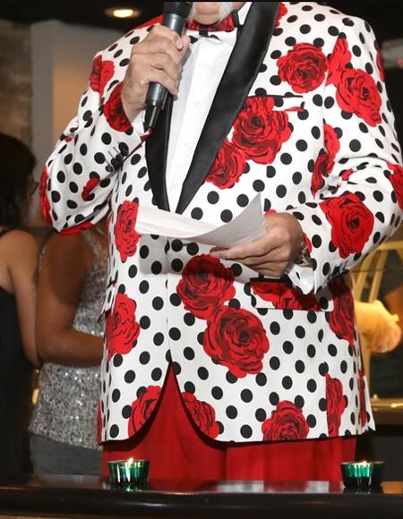Men's White Red Black Shawl Lapel Polka Dot Blazer ~ Dinner Jacket