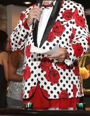 Men's White Red Black Shawl Lapel Polka Dot Blazer ~ Dinner Jacket