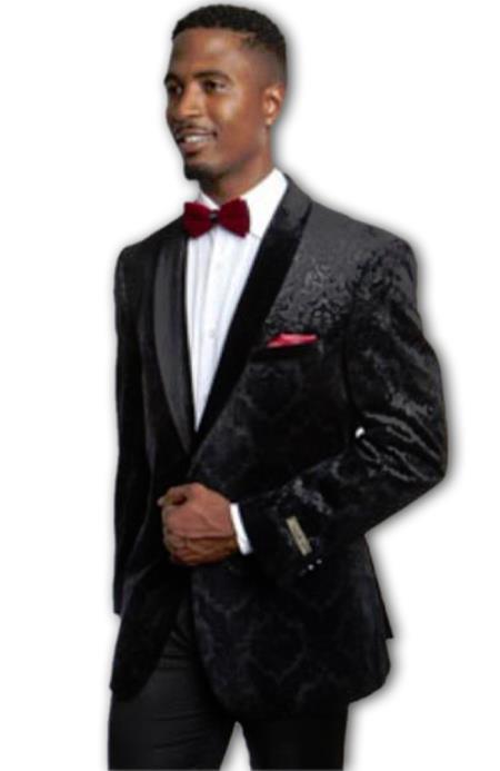 Men's Fashion Patterned Holiday crushed Black Paisley Texture velour Men's blazer Jacket ~ Velvet Sp