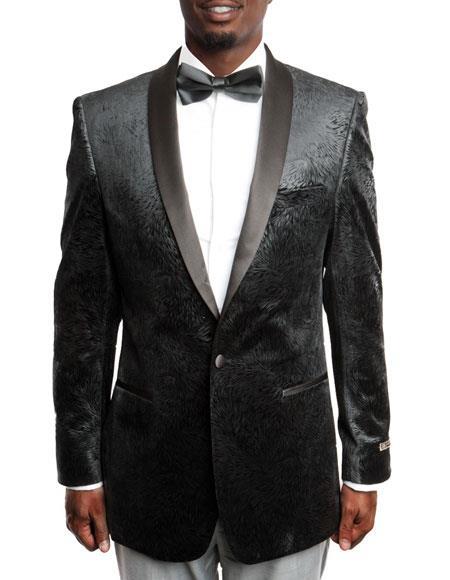 Men's Black Velvet Fashion Tuxedo with Satin Shawl