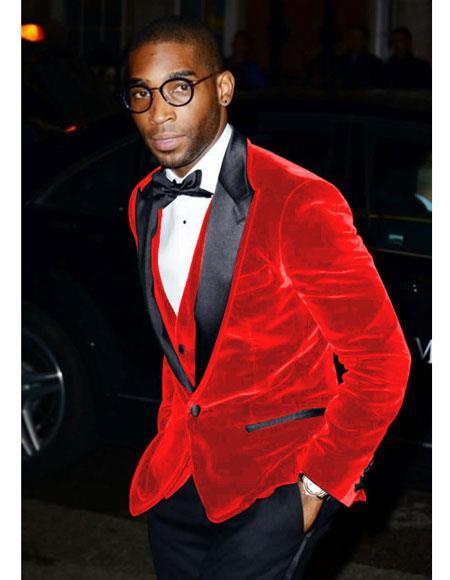 Red Velvet Tuxedo Velour Men's blazer Jacket For Men
