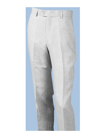 Linen Pants For Men White Flat Front P3110-02