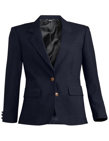 Two Button Solid Pattern Navy Women Blazer