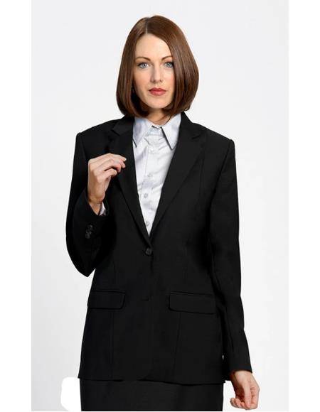Two Button Solid Pattern Black Women Blazer