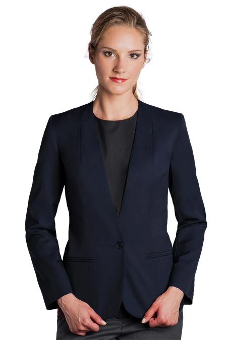 One Button Solid Pattern Women Navy Blazer