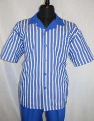 Men's Royal Blue 5 Buttons Short Sleeve Walking Suit