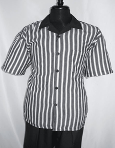 Men's Black 5 Buttons Short Sleeve Walking Suit