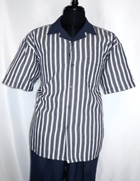 Men's Navy Blue 5 Buttons Short Sleeve Walking Suit