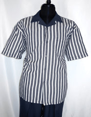 Men's Navy Blue 5 Buttons Short Sleeve Walking Suit
