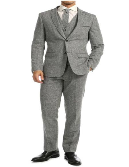 Tweed 3 Piece Suit - Tweed Wedding Suit Big and Tall Tweed Slim Fit Suit Herringbone Fabrics Plus Size Men's Suits For Big Guys