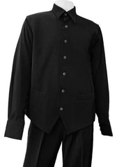 Black Point Collar Monotone 2pc Walking Suit Set