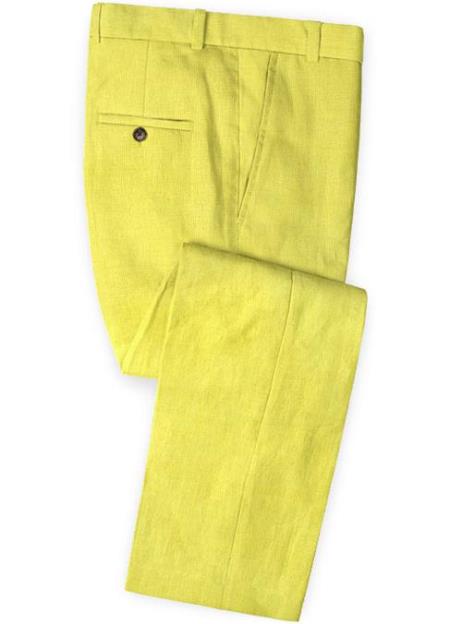 Men's Linen Fabric Pants Flat Front Safari Yellow