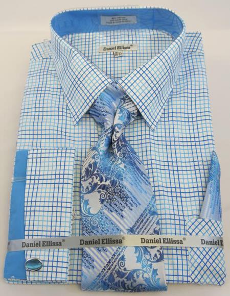 Mens Fashion Dress Shirts and Ties Turquoise Blue Colorful Men's Dress