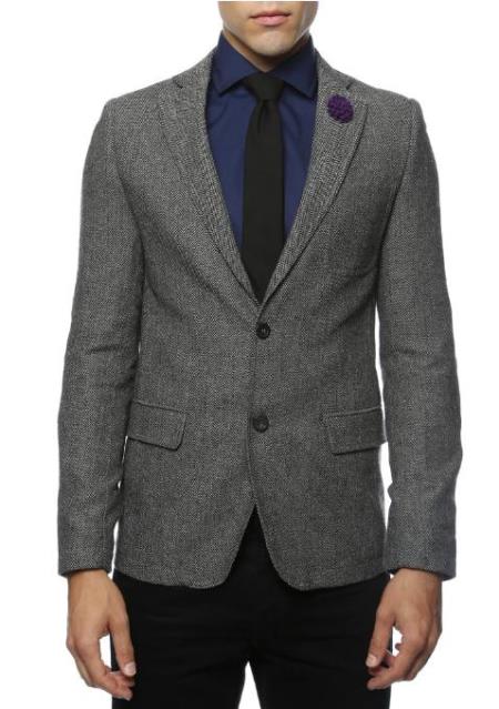Black and White Tweed Blazer - Gray Herringbone Sport Coat - Slim Fit Men's Blazer